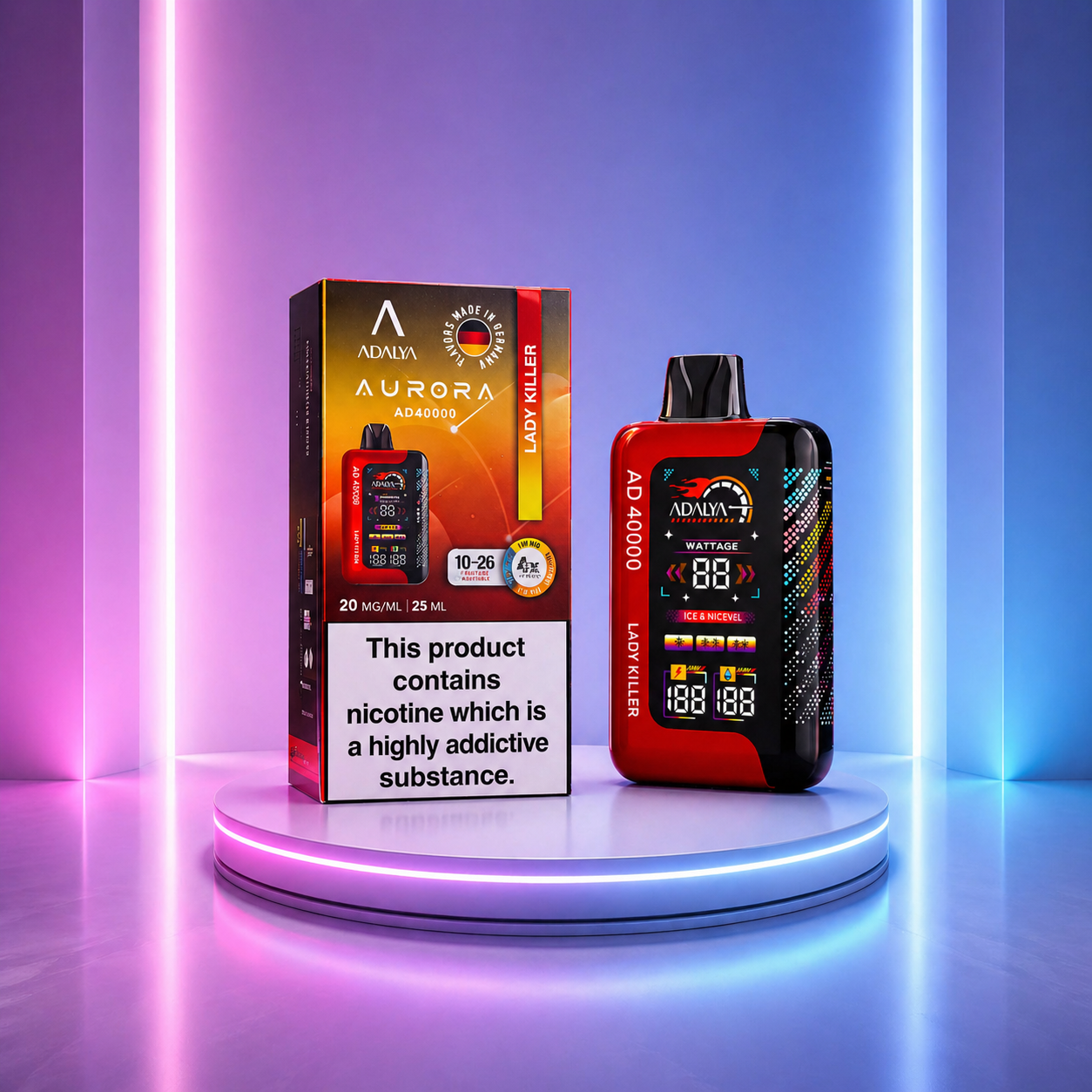 Adalya Aurora 40K - cigarro eletrónico descartável com muitos puffs e sabor Lady Killer