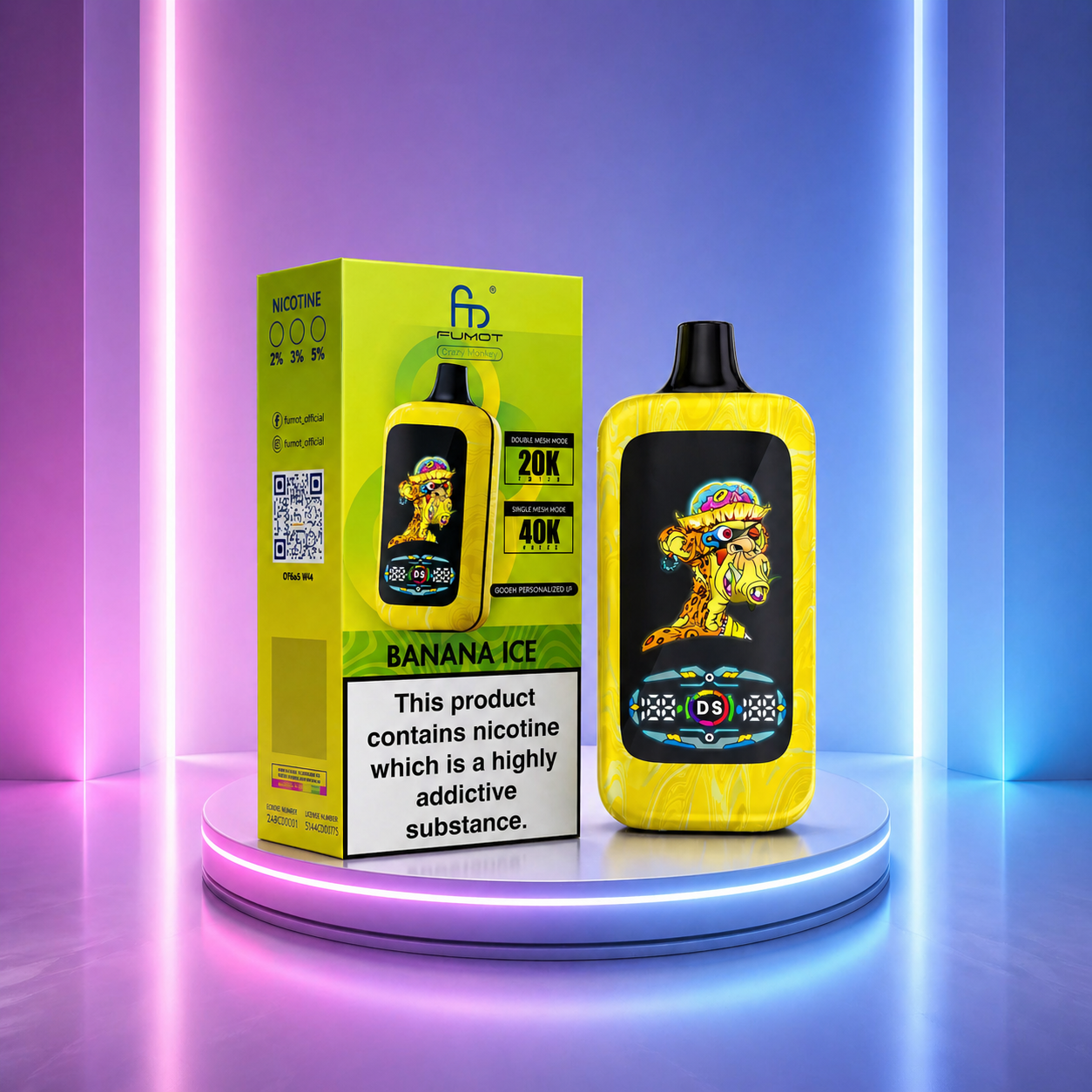 Fumot Digital Monkey 40K - vape descartável com 40000 puffs e sabor Banana Ice