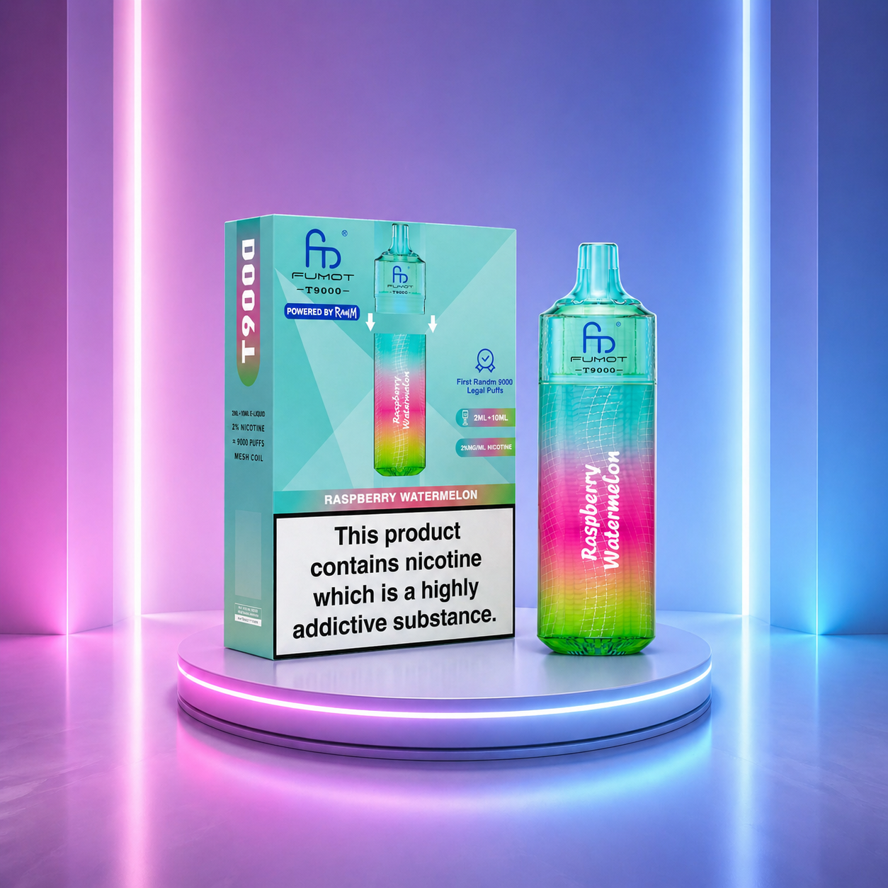 Fumot T9000 9K - cigarro eletrónico descartável com 9000 puffs e sabor Raspberry Watermelon