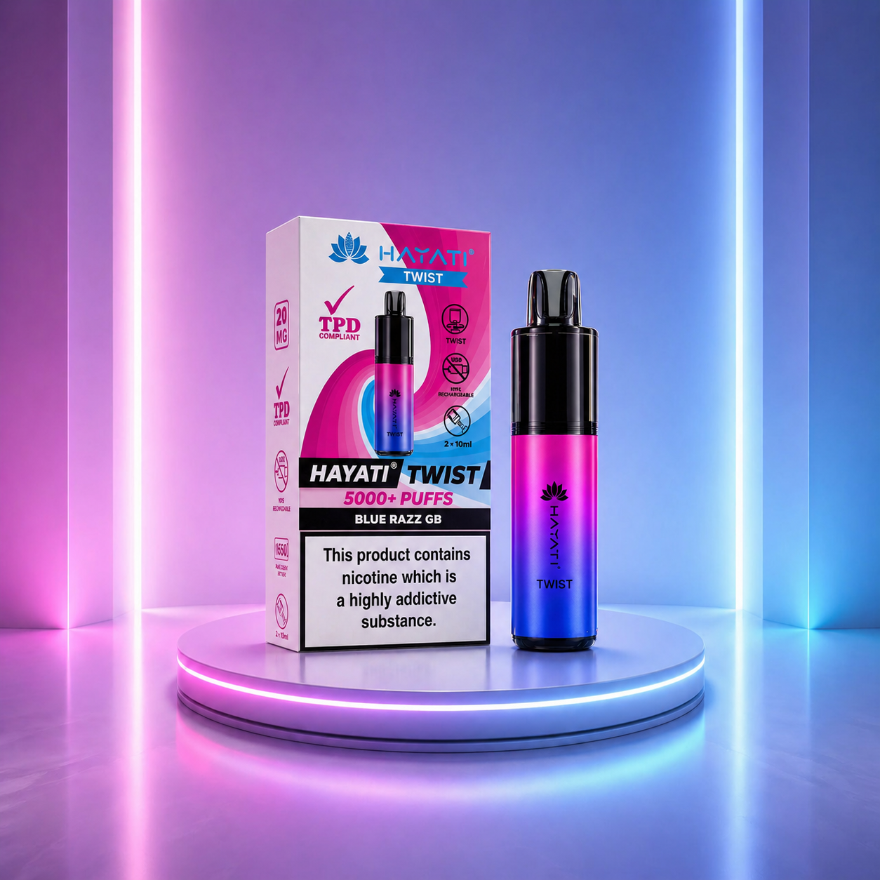 Hayati Twist 5K - cigarro eletrónico vape descartável com 5000 puffs e sabor Blue Razz