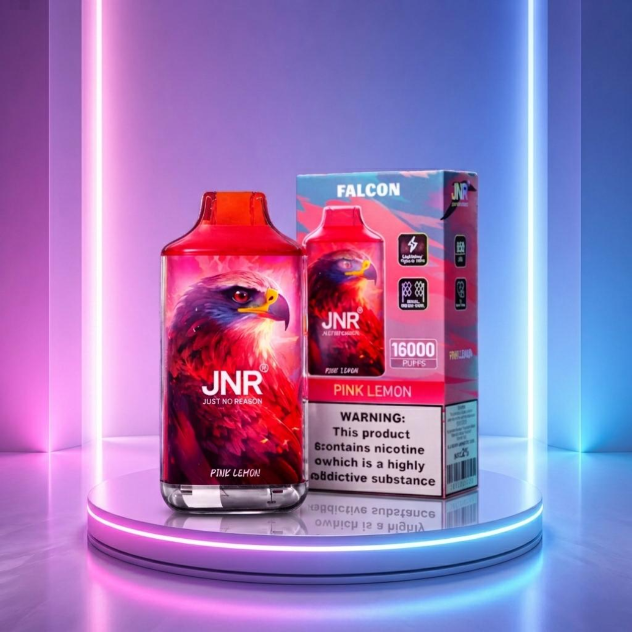JNR Falcon 16K - vape descartável com 16000 puffs e sabor Pink Lemon