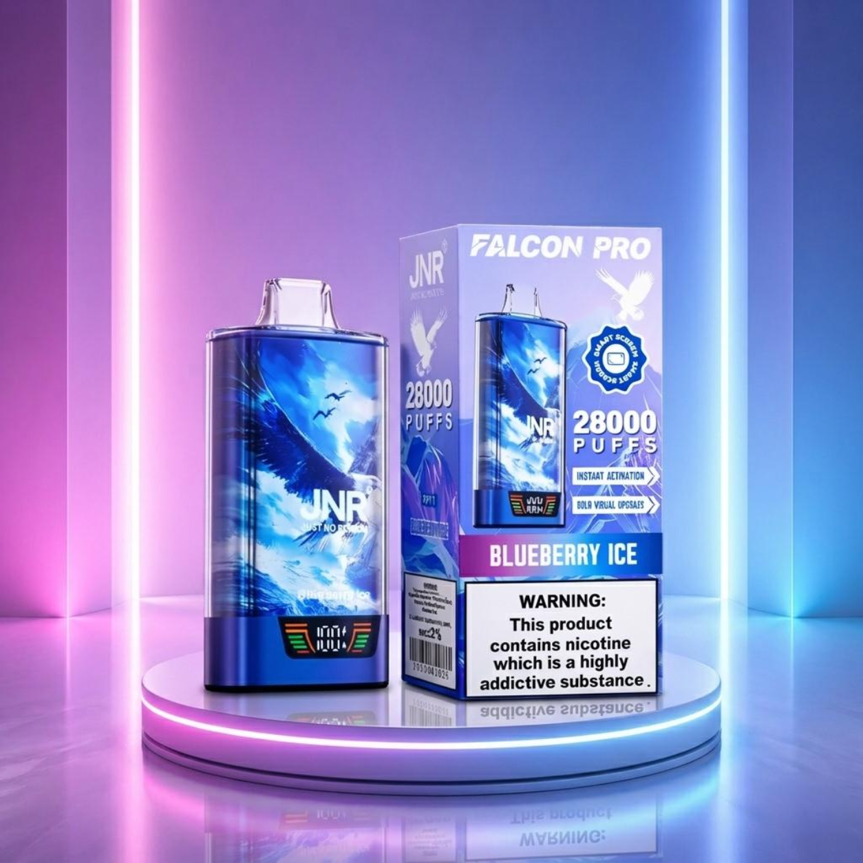 JNR Falcon Pro 28K - cigarro eletrónico descartável com 28000 puffs e sabor Blueberry Ice