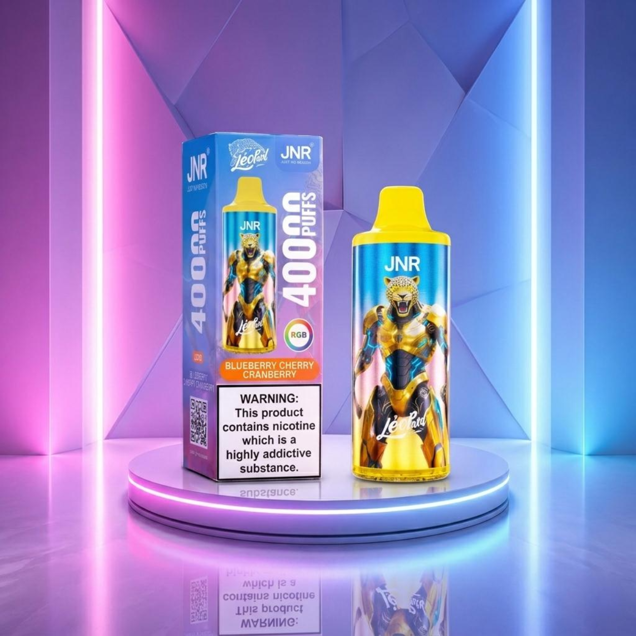 JNR Leopard 40K - vape descartável com nicotina, 40000 puffs e sabores frutados