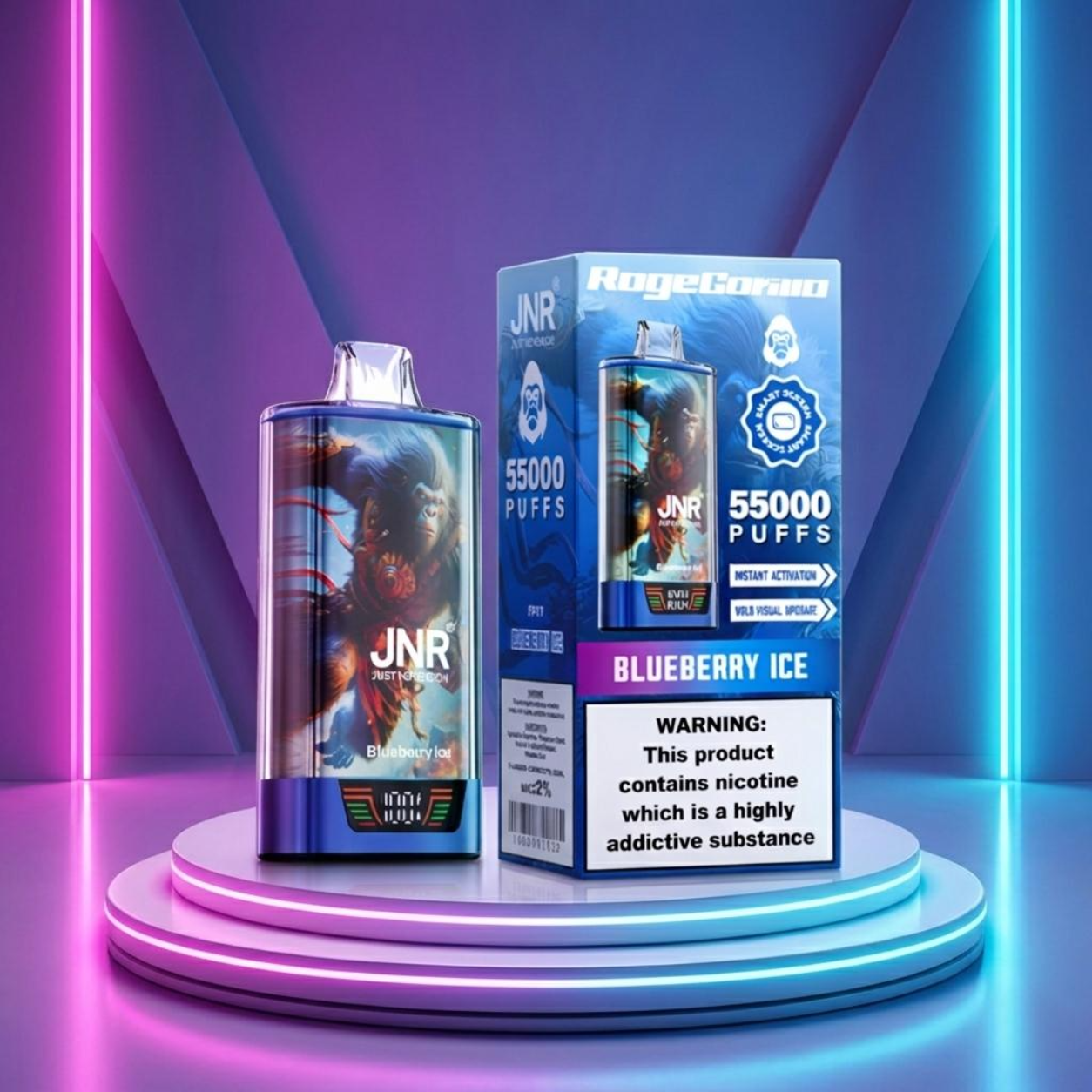 JNR Rage Gorilla 55K - vape descartável com 55000 puffs e sabor Blueberry Ice