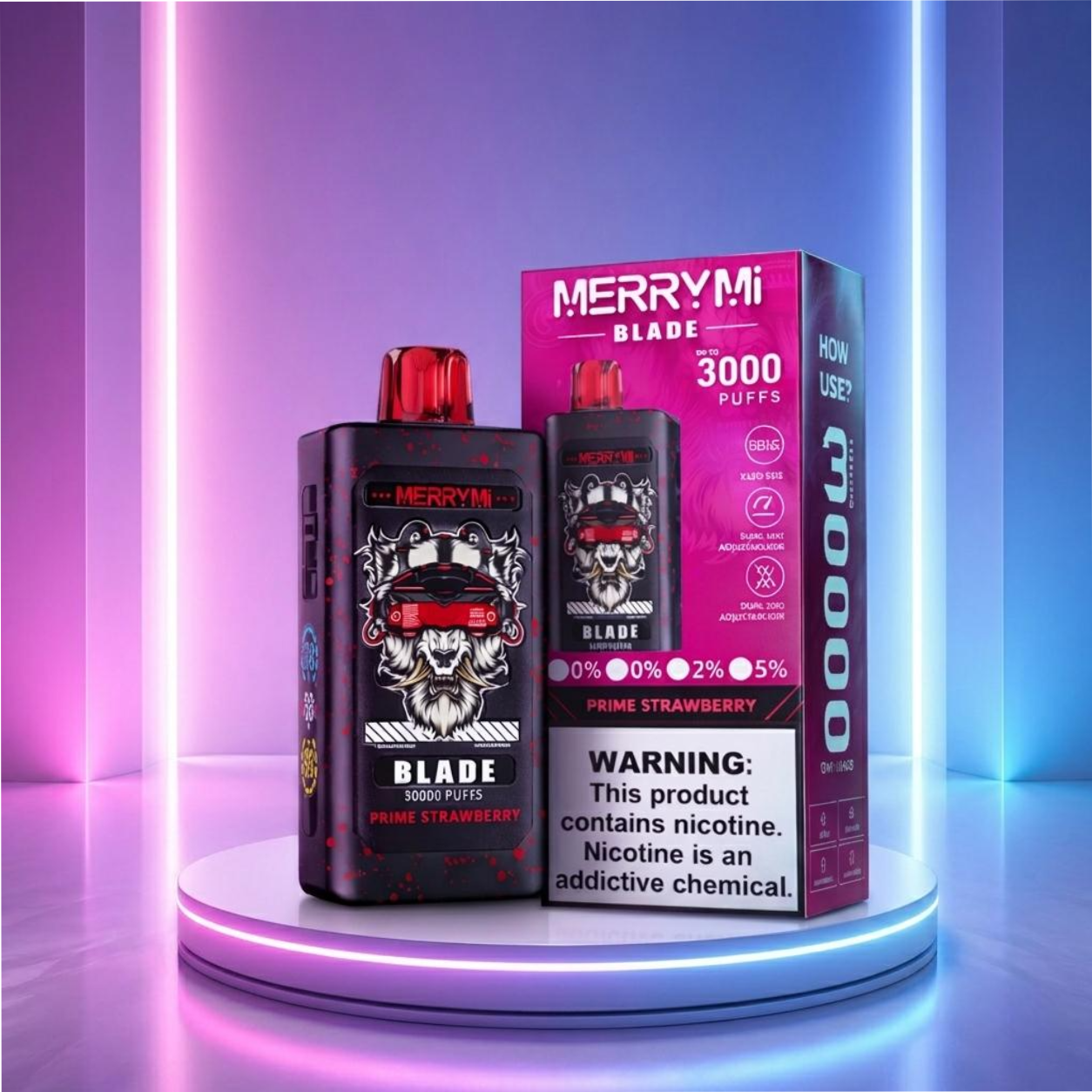 MerryMi Blade 30K - vape descartável com nicotina, 30000 puffs e sabor Strawberry Prime
