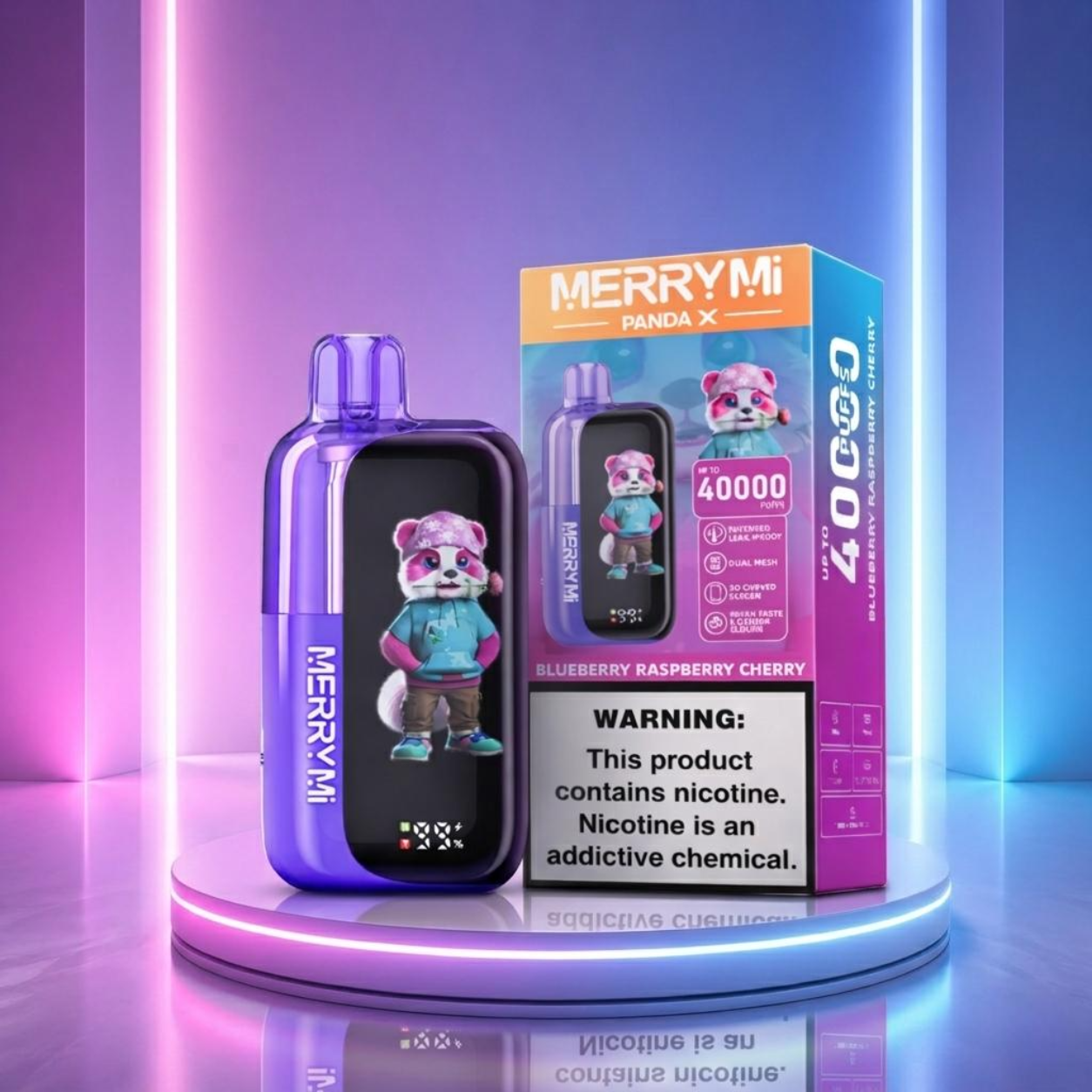 MerryMi Panda X 40K - vape descartável com 40000 puffs e sabor Blueberry Raspberry